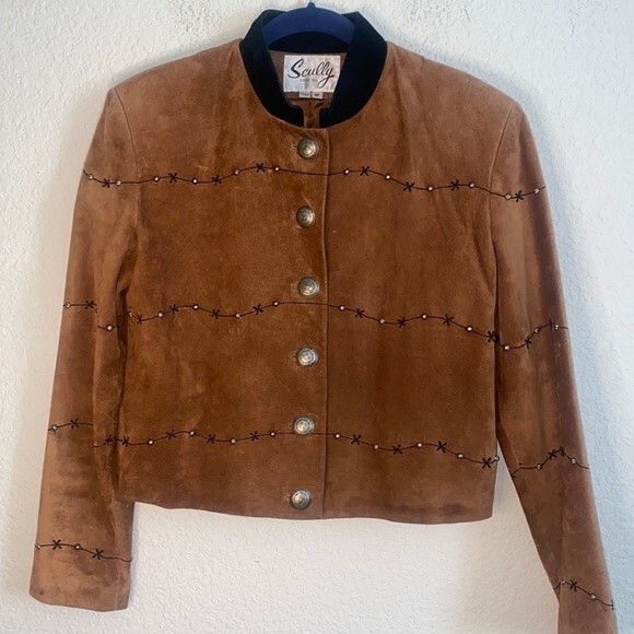 vintage scully leather jacket western country stud M barb wire ranch - Picture 1 of 14